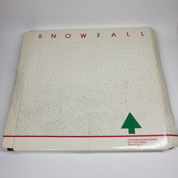 L.E. Smith Snowfall Trees Frosted Glass 13" Round Platter Christmas Serving MCM - Picture 2 of 12